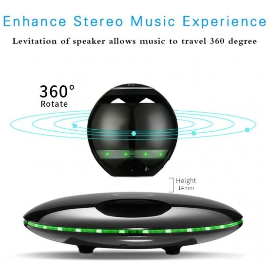 Infinity Orb Magnetic Levitating Speaker Bluetooth 4.0 LED Flash Wireless Floating Speakers with Microphone and Touch Buttons (Black)